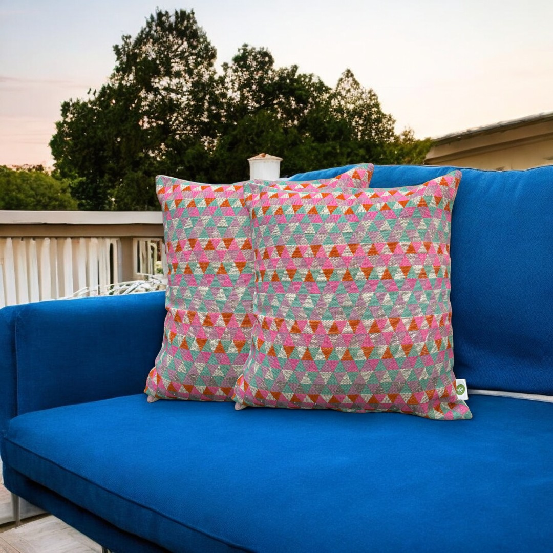 Vibrant Geometric Jacquard Cushion Cover