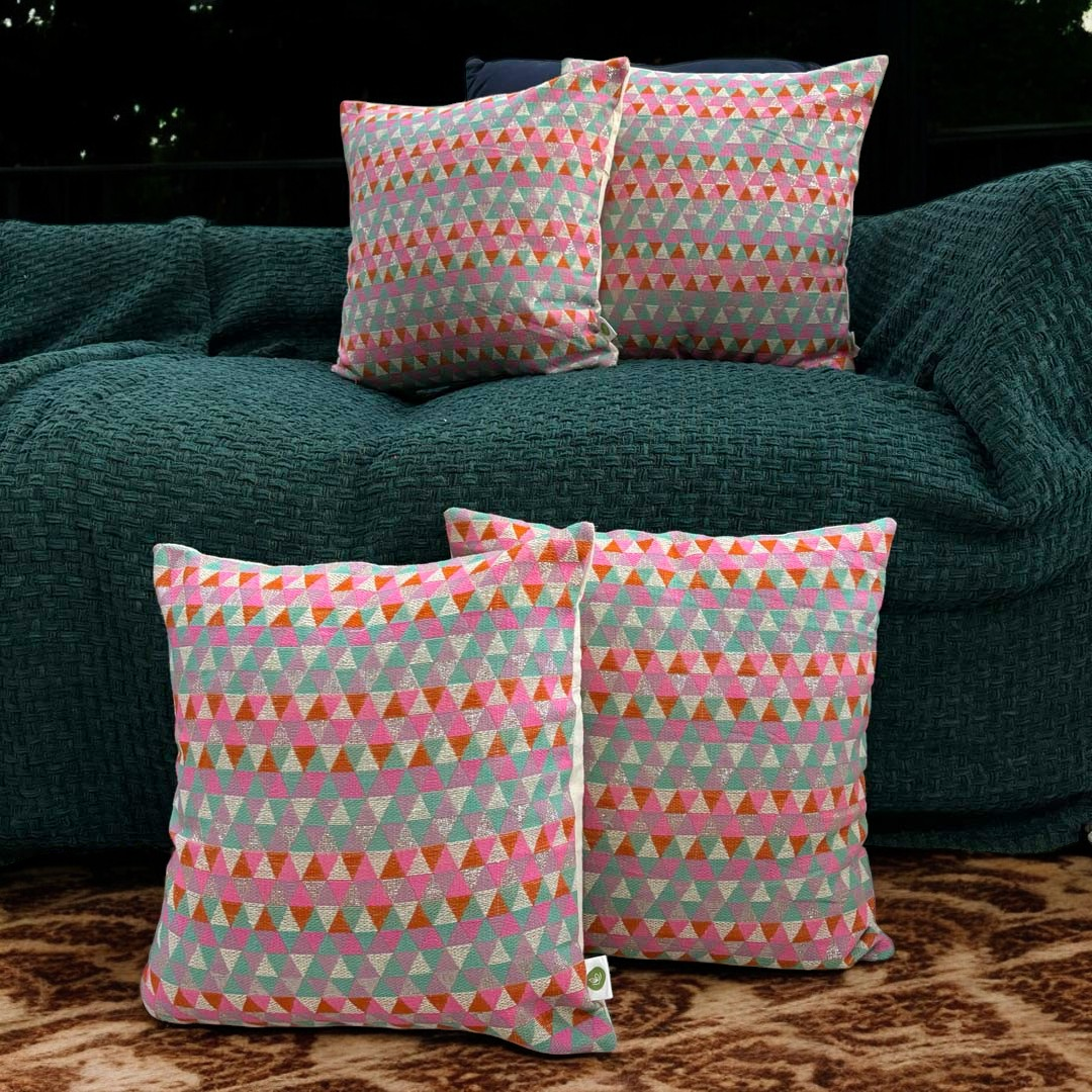 Vibrant Geometric Jacquard Cushion Cover