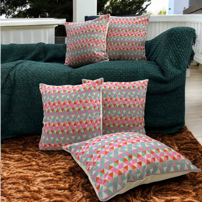 Vibrant Geometric Jacquard Cushion Cover