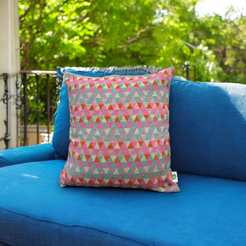 Vibrant Geometric Jacquard Cushion Cover