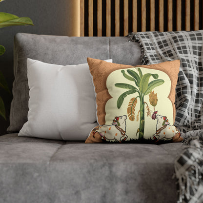 Vrindavan Cow with Banana Arches Cushion Cover