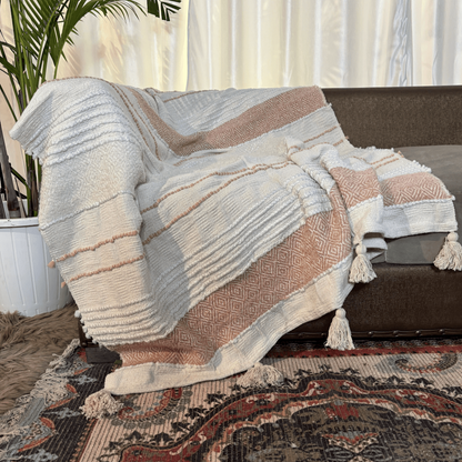 Woven Textured Ivory Sofa Throw