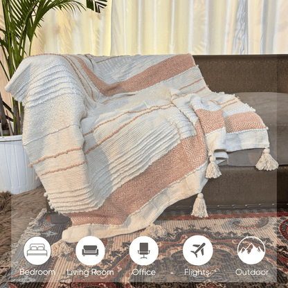 Woven Textured Ivory Sofa Throw