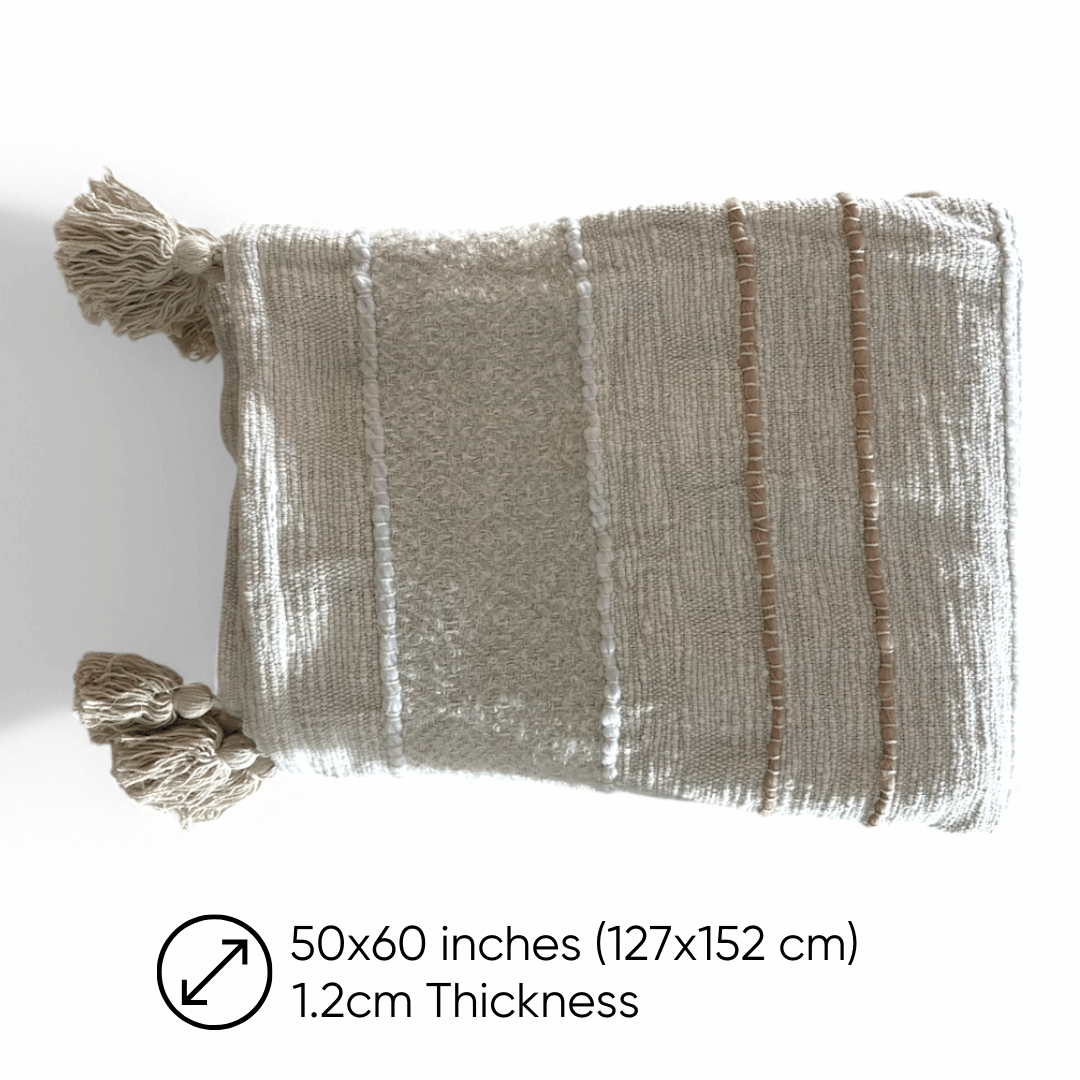 Woven Textured Ivory Sofa Throw