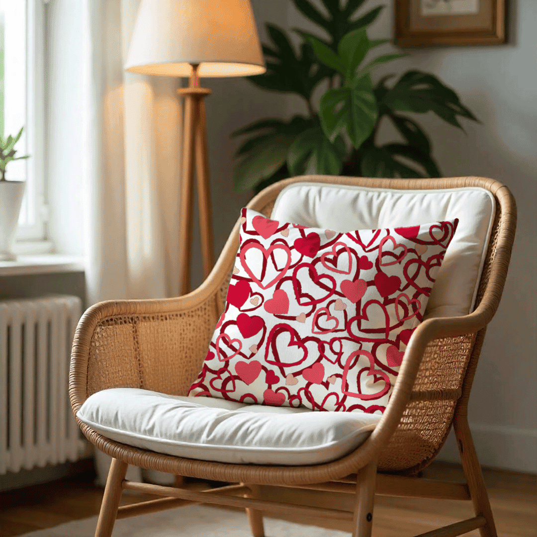 Heart Doodle Cushion Cover for Valentine - Velvet - 16x16in