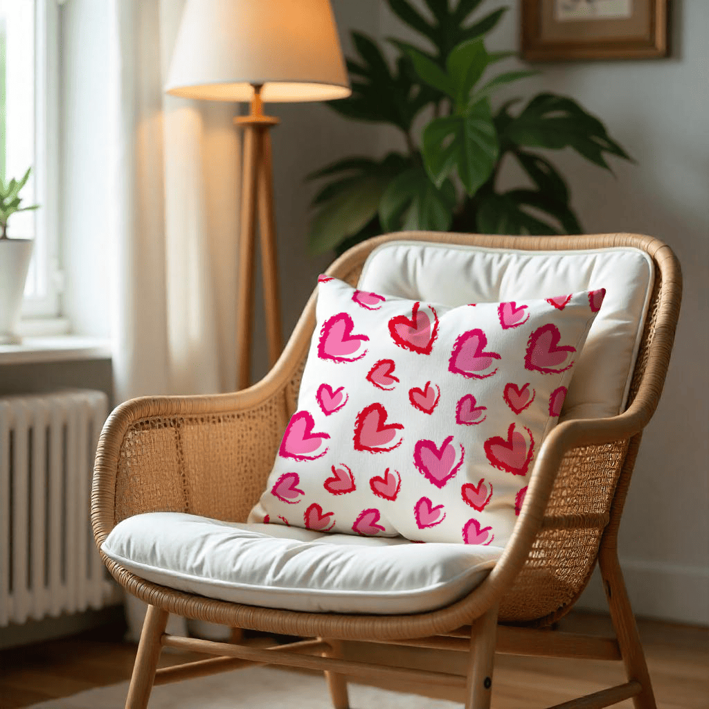 Watercolor Hearts Cushion Cover for Valentine - Velvet - 16x16in