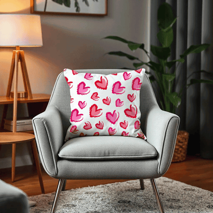 Watercolor Hearts Cushion Cover for Valentine - Velvet - 16x16in