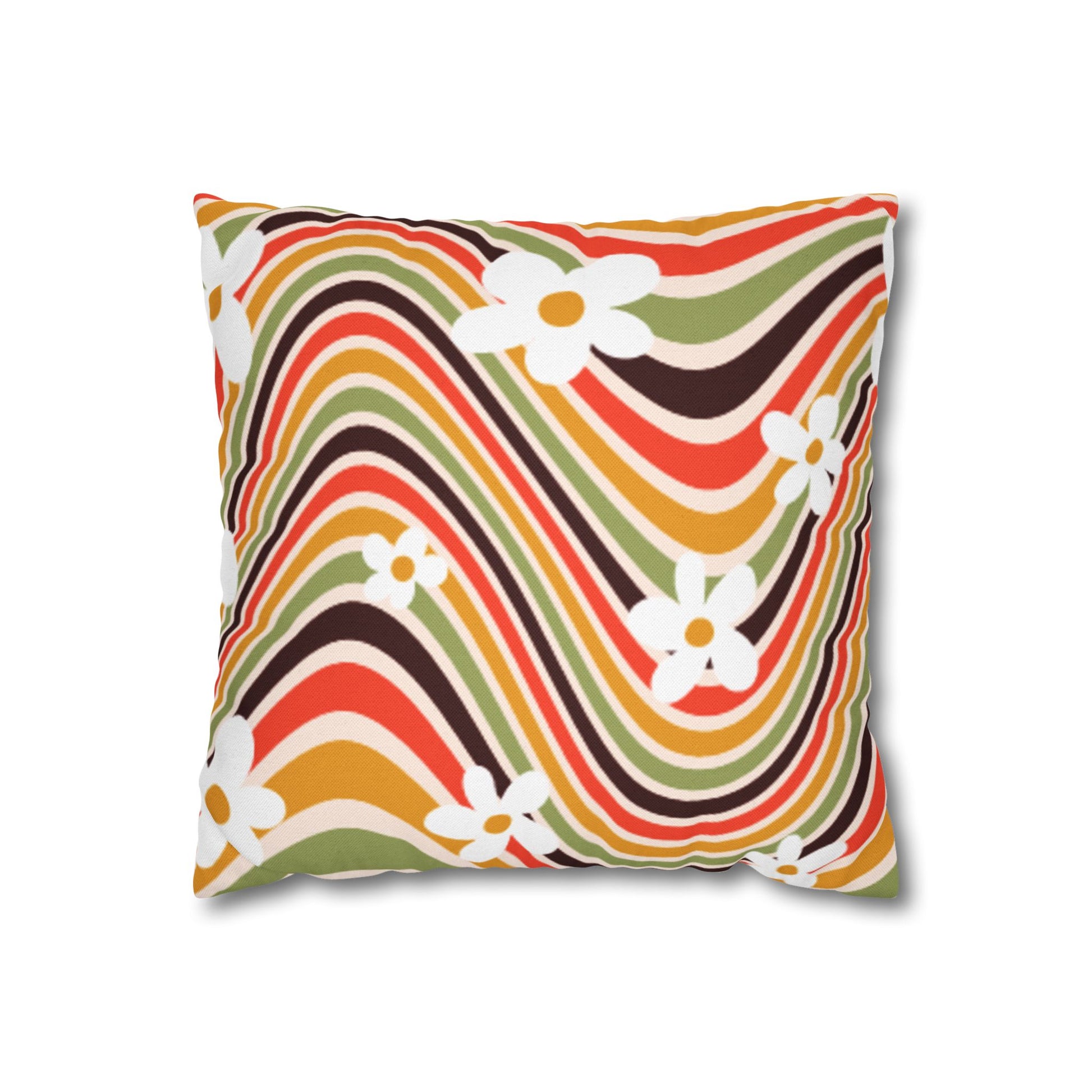 Blooming Wave Drift floral cushion cover with retro wave pattern on a white background
