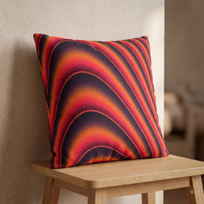 Crimson Dune Flow cushion cover with crimson coral and amber wave pattern