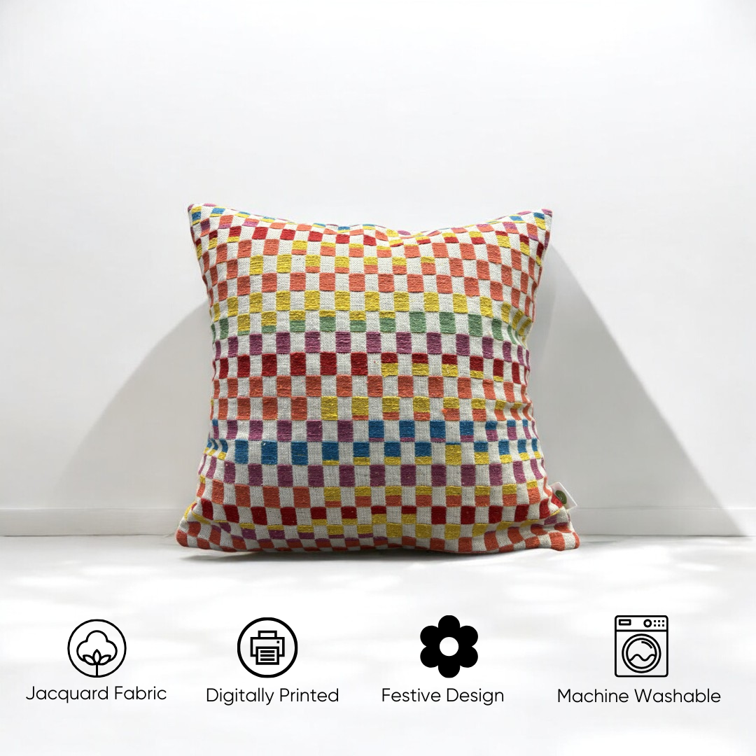 Rainbow Checkered Jacquard Cushion Cover