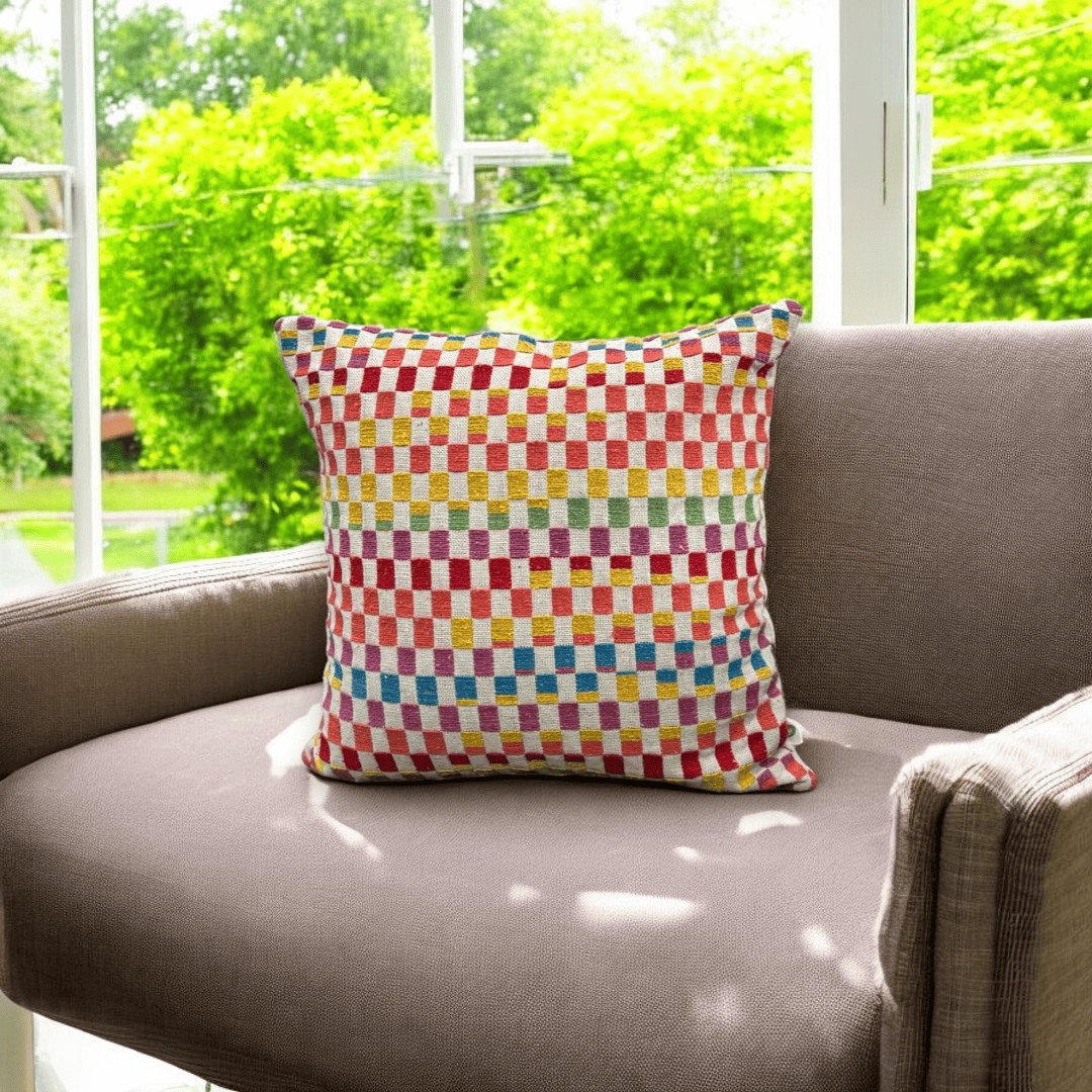 Rainbow Checkered Jacquard Cushion Cover