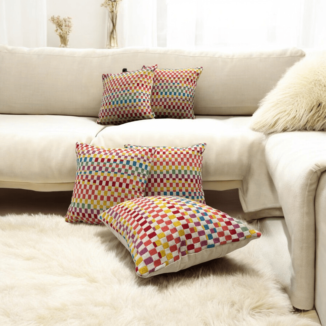 Rainbow Checkered Jacquard Cushion Cover