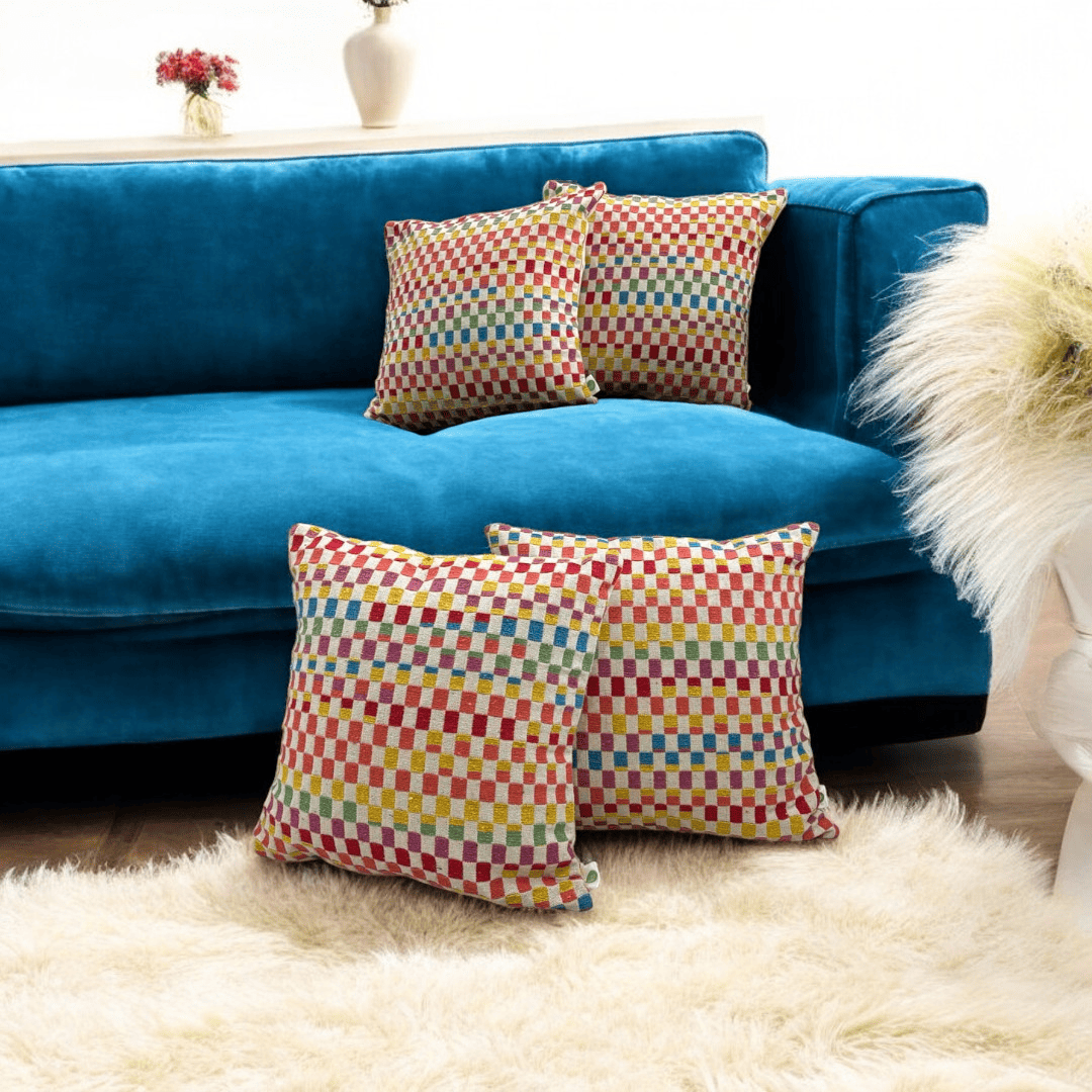 Rainbow Checkered Jacquard Cushion Cover