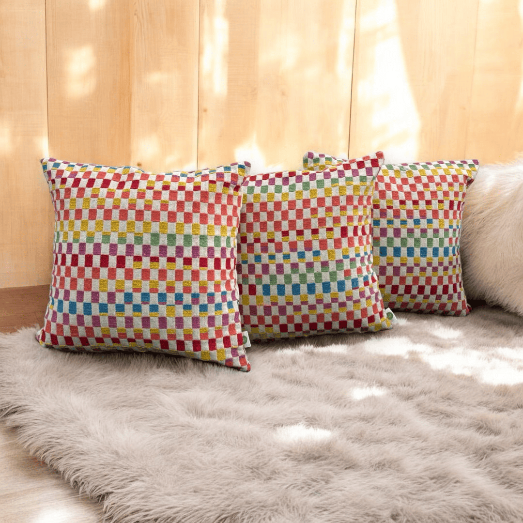 Rainbow Checkered Jacquard Cushion Cover