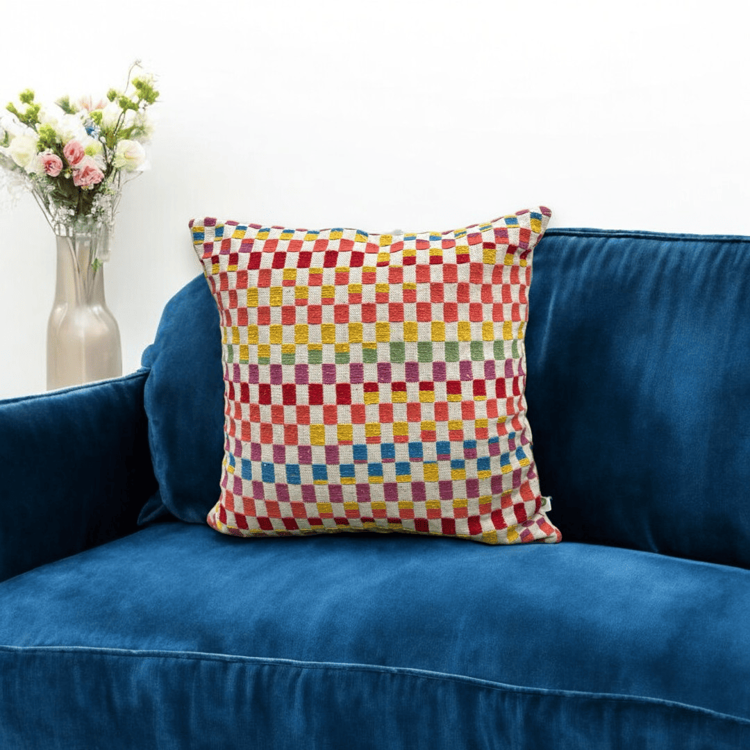 Rainbow Checkered Jacquard Cushion Cover