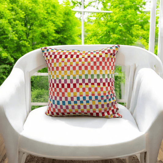 Rainbow Checkered Jacquard Cushion Cover