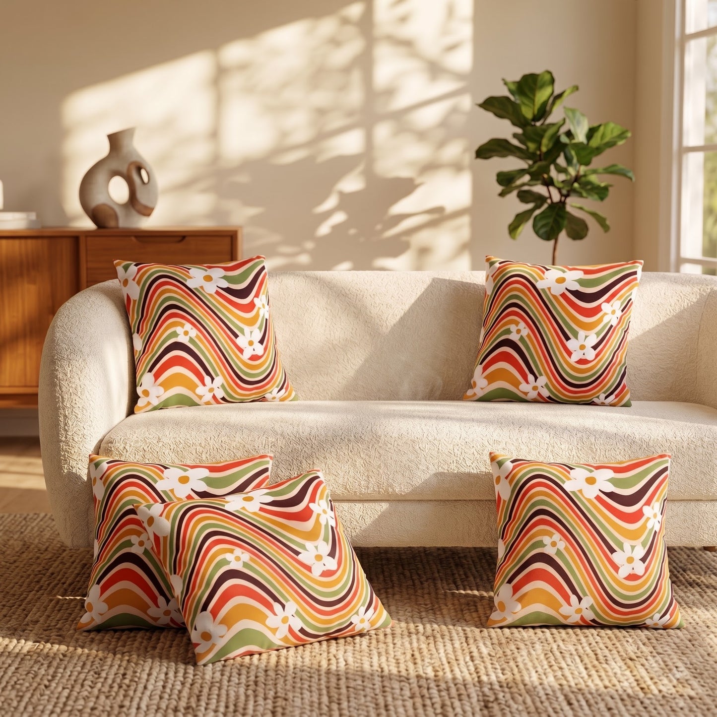 Blooming Wave Drift cushion covers styled in a modern neutral living room