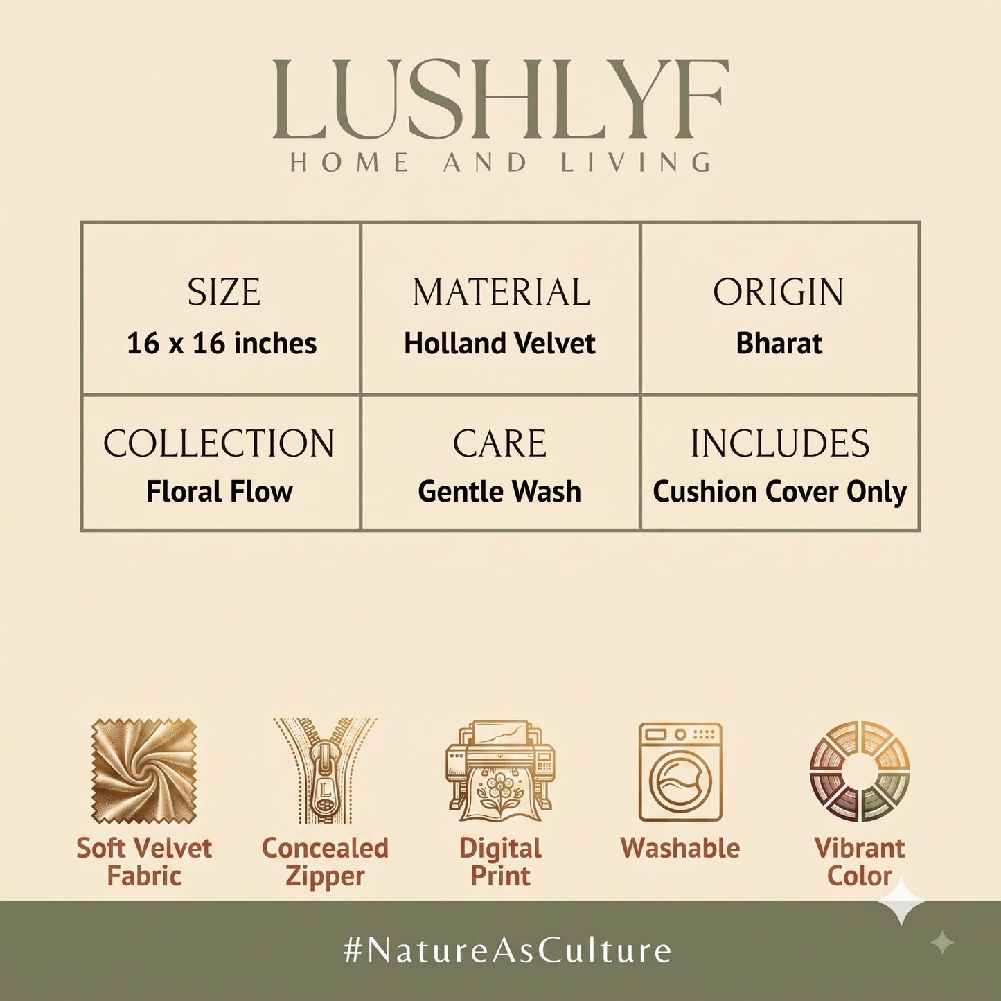 Blooming Wave Drift cushion cover size material care features and product details from lushlyf