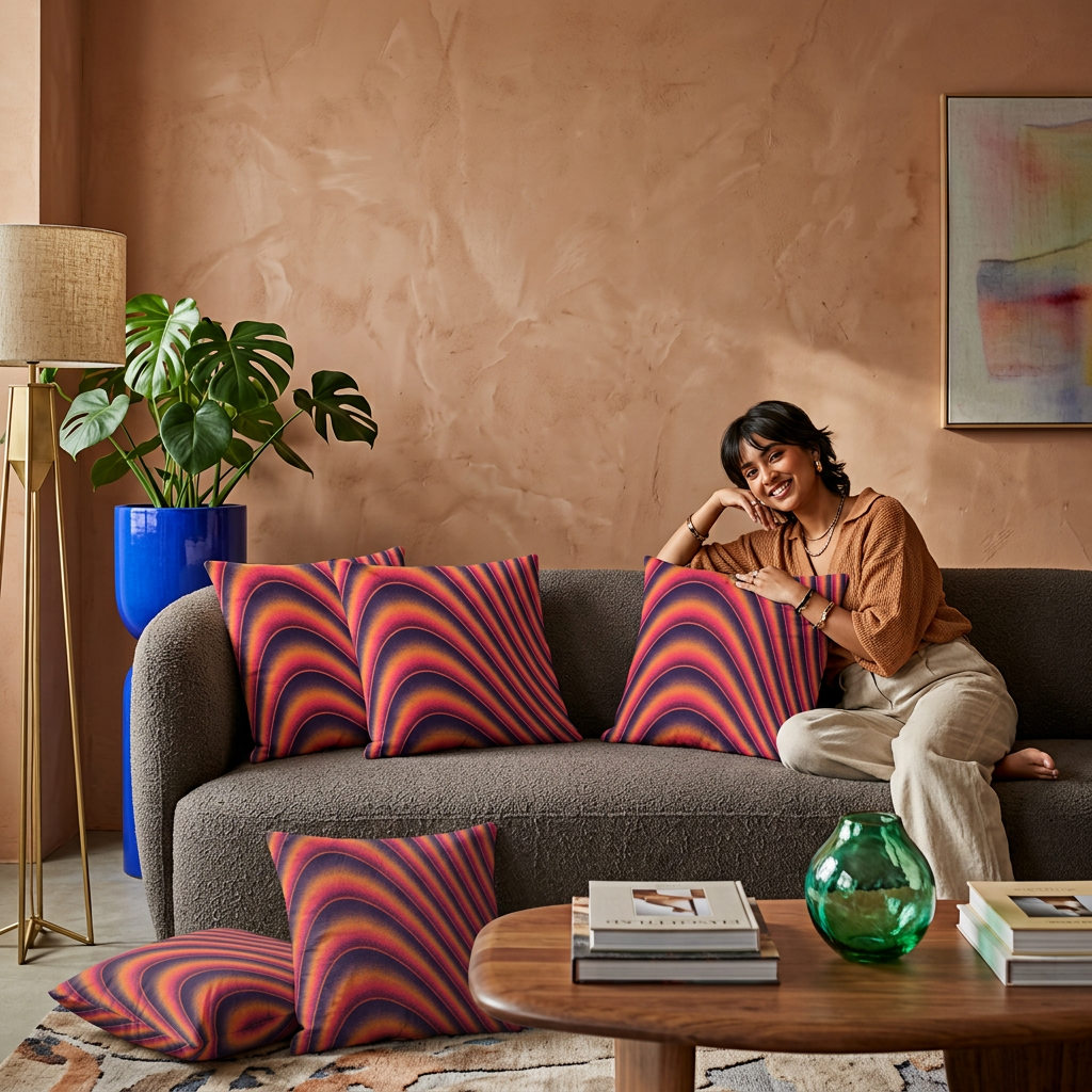 Crimson Dune Flow Cushion Cover