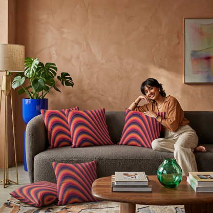 Crimson Dune Flow Cushion Cover