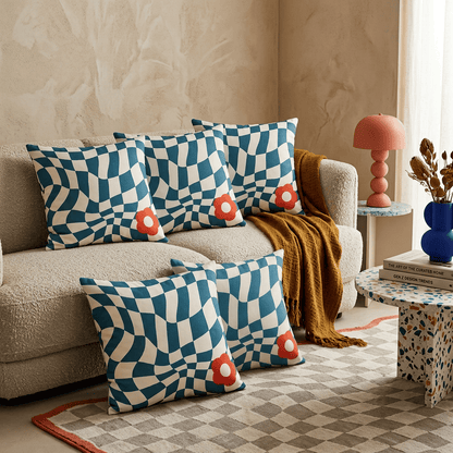 Ripple Chequered Spill Velvet Cushion Cover