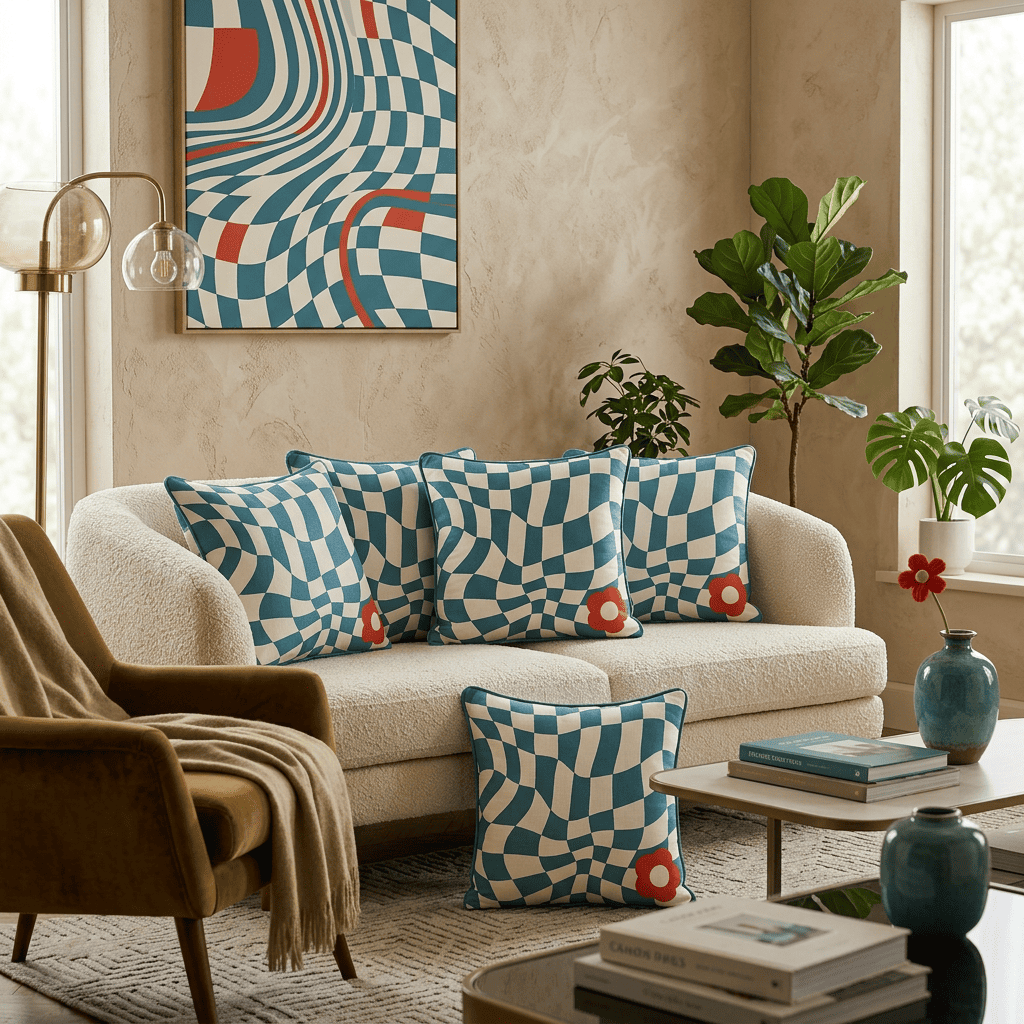 Ripple Chequered Spill Velvet Cushion Cover