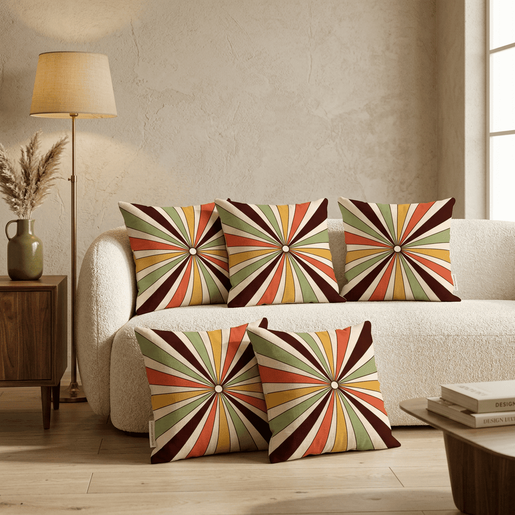 Sunray Pop Retro Sunburst Velvet Cushion Cover