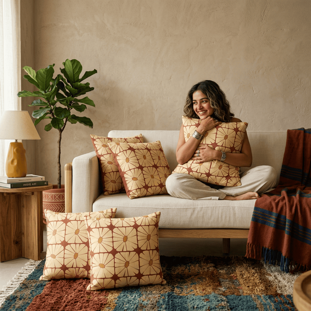 Sunbeam Grid Bloom Cushion Cover