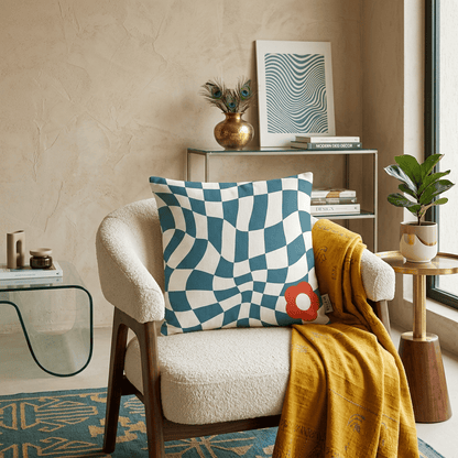 Ripple Chequered Spill Velvet Cushion Cover