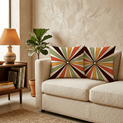 Sunray Pop Retro Sunburst Velvet Cushion Cover