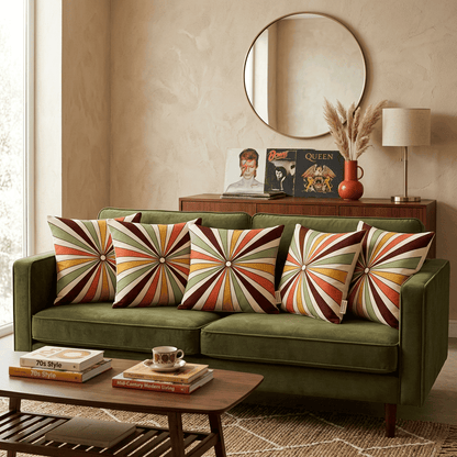 Sunray Pop Retro Sunburst Velvet Cushion Cover