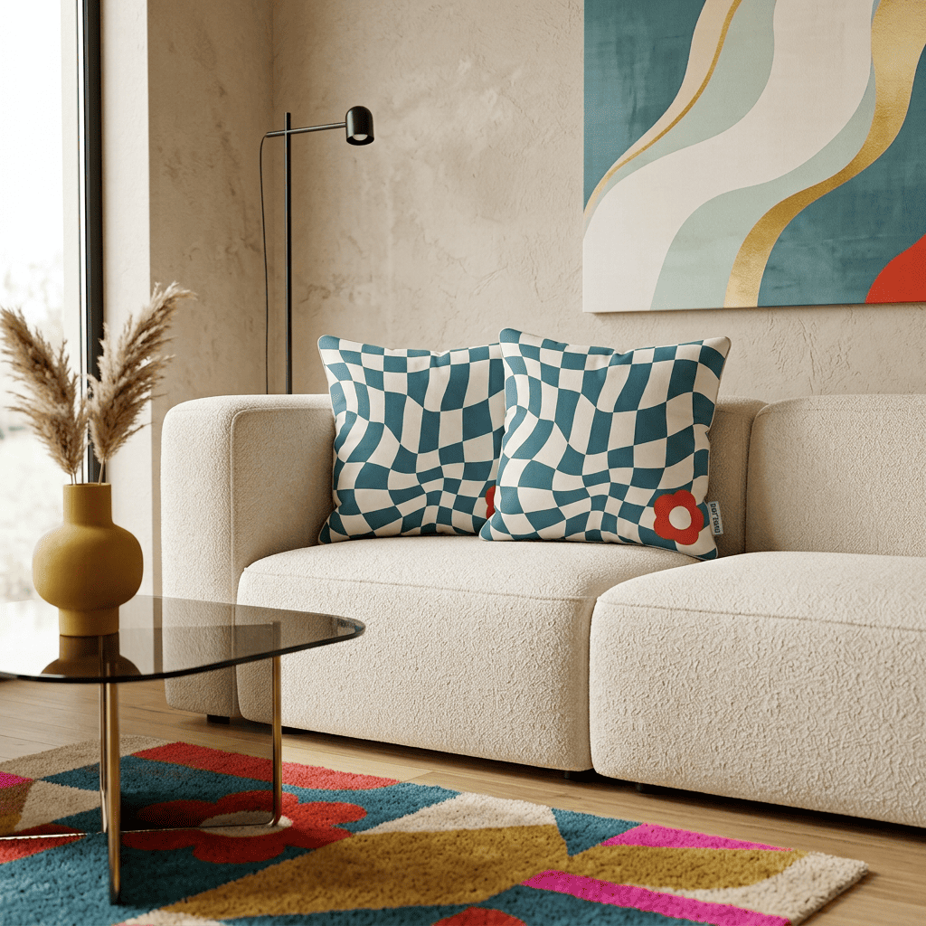 Ripple Chequered Spill Velvet Cushion Cover