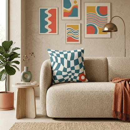 Ripple Chequered Spill Velvet Cushion Cover