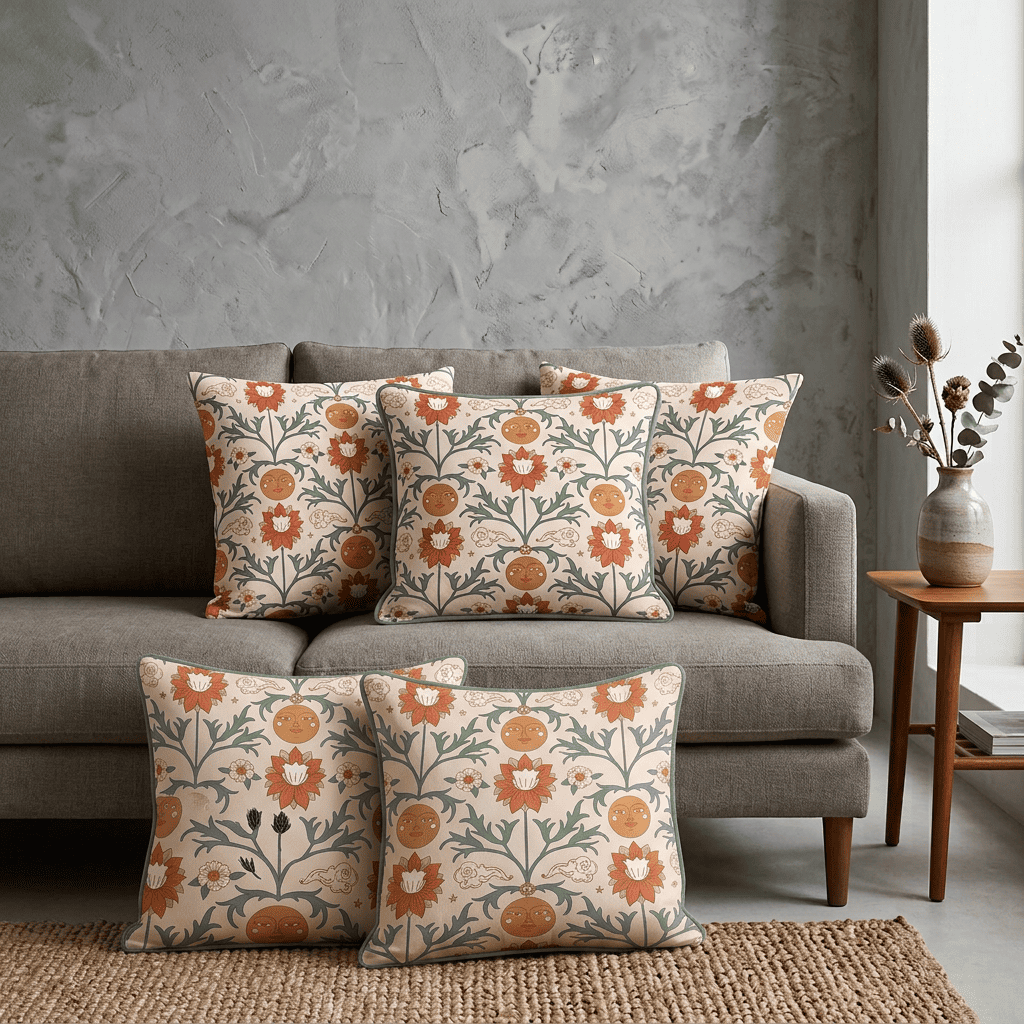 Sun Garden Folk Botanical Velvet Cushion Cover