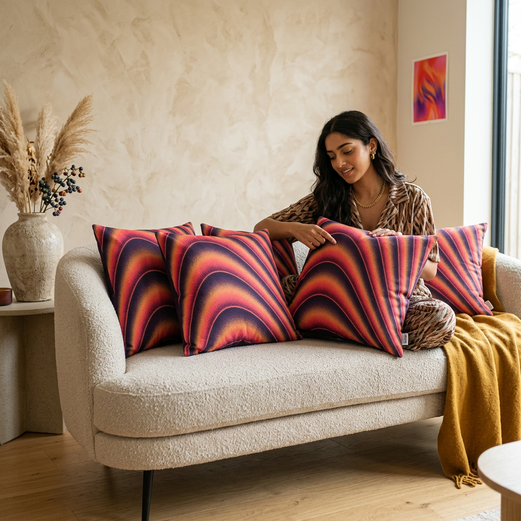 Crimson Dune Flow Cushion Cover