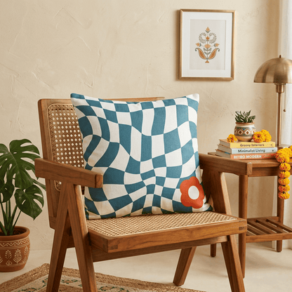 Ripple Chequered Spill Velvet Cushion Cover