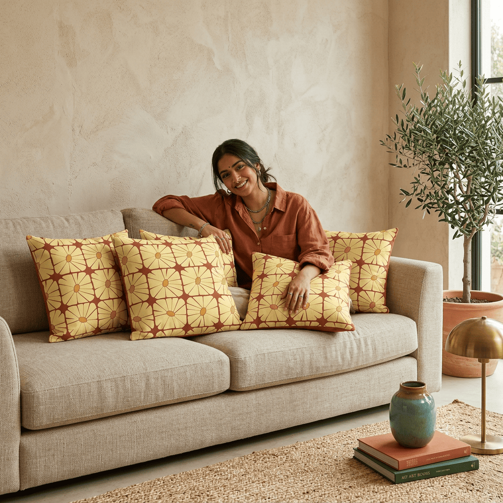 Sunbeam Grid Bloom Cushion Cover