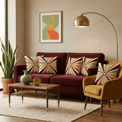 Sunray Pop Retro Sunburst Velvet Cushion Cover