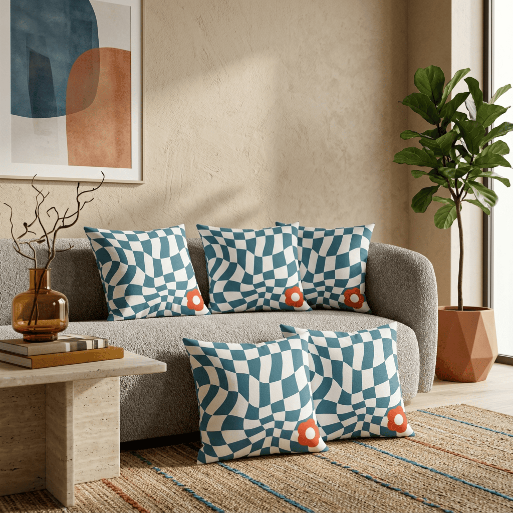 Ripple Chequered Spill Velvet Cushion Cover