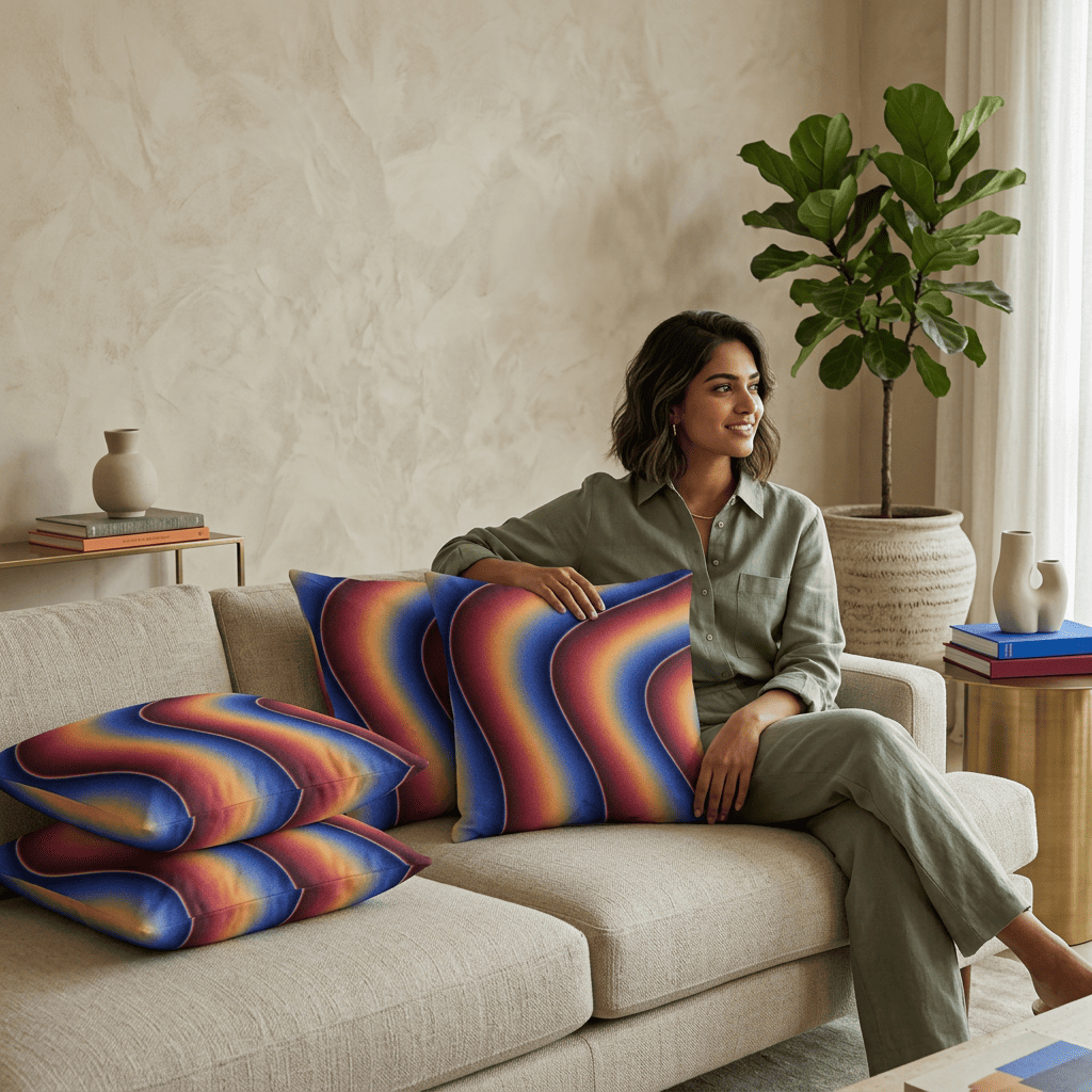 Sapphire Ember Flow Cushion Cover