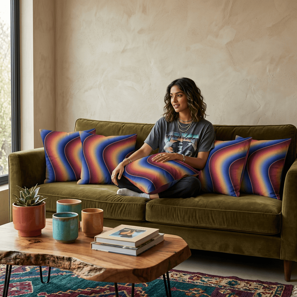 Sapphire Ember Flow Cushion Cover