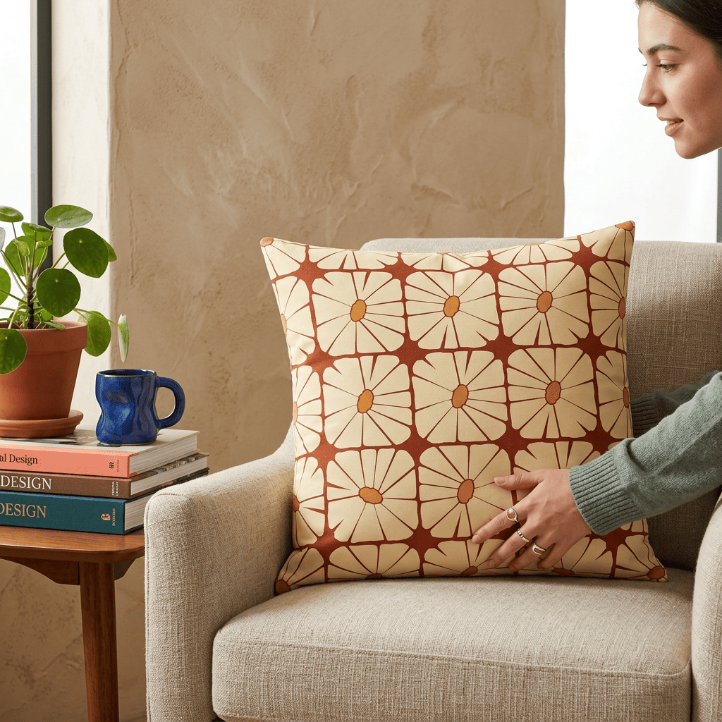 Sunbeam Grid Bloom Cushion Cover