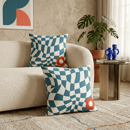 Ripple Chequered Spill Velvet Cushion Cover