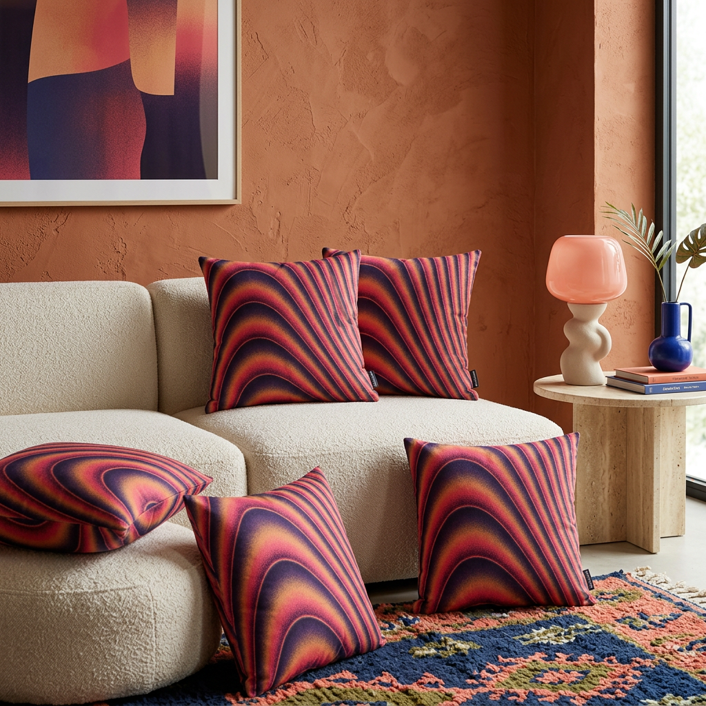 Crimson Dune Flow Cushion Cover