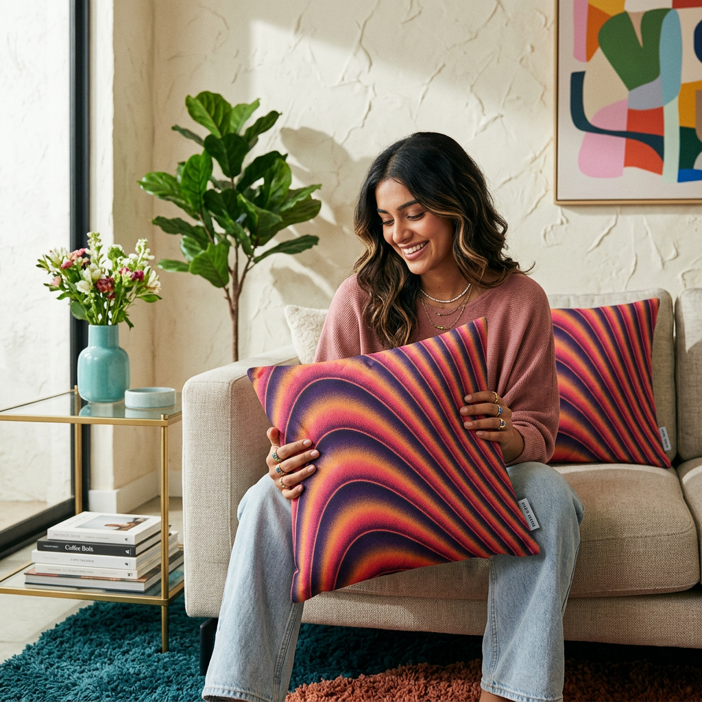 Crimson Dune Flow Cushion Cover