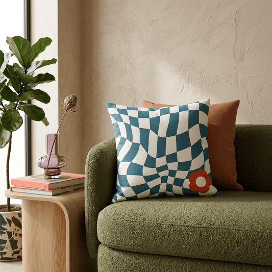 Ripple Chequered Spill Velvet Cushion Cover