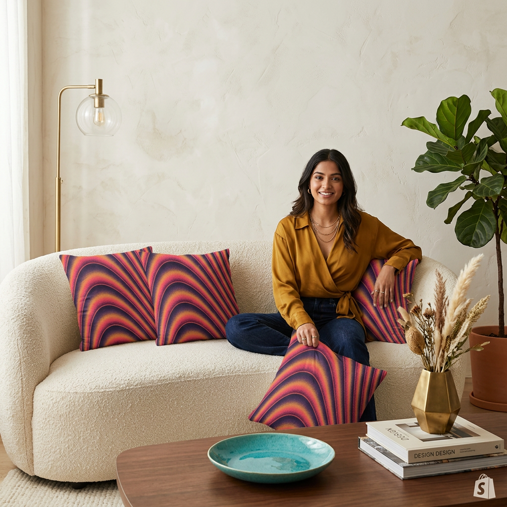 Crimson Dune Flow Cushion Cover