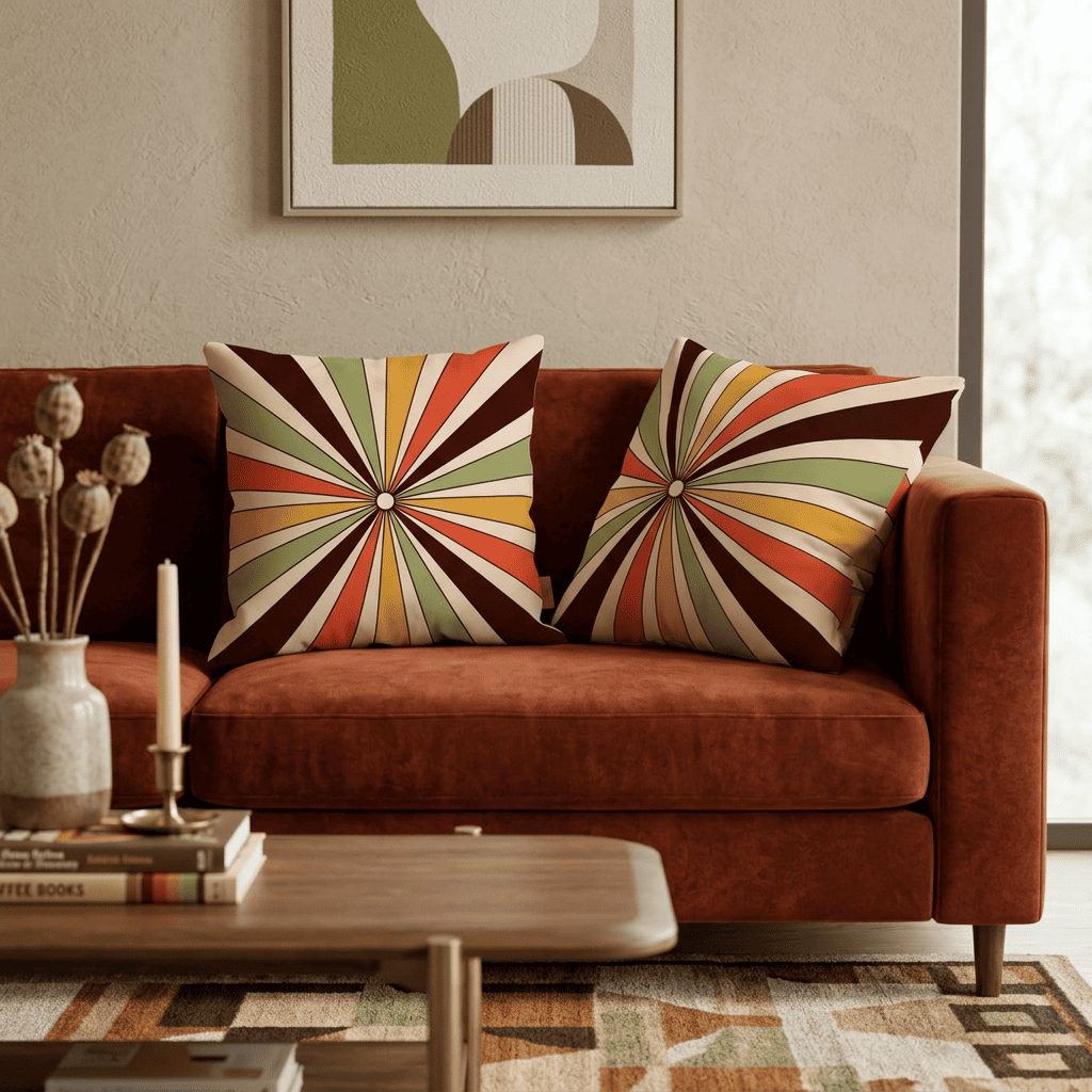 Sunray Pop Retro Sunburst Velvet Cushion Cover