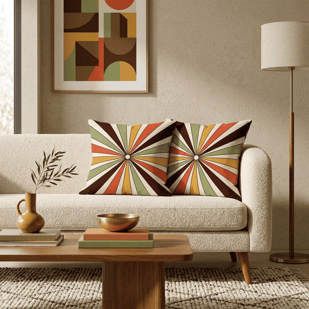 Sunray Pop Retro Sunburst Velvet Cushion Cover