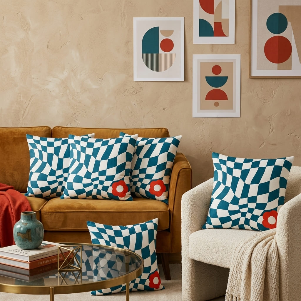 Ripple Chequered Spill Velvet Cushion Cover